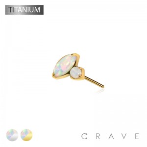 IMPLANT GRADE TITANIUM THREADLESS PUSH IN MARQUISE AND ROUND OPAL PAIR TOP PART